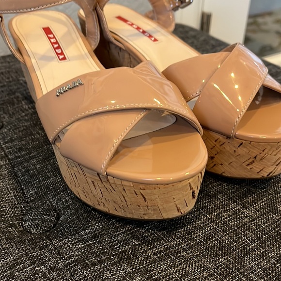 Prada. 36. Neutrals wedge platform cork sandals. Never worn! - Picture 1 of 8